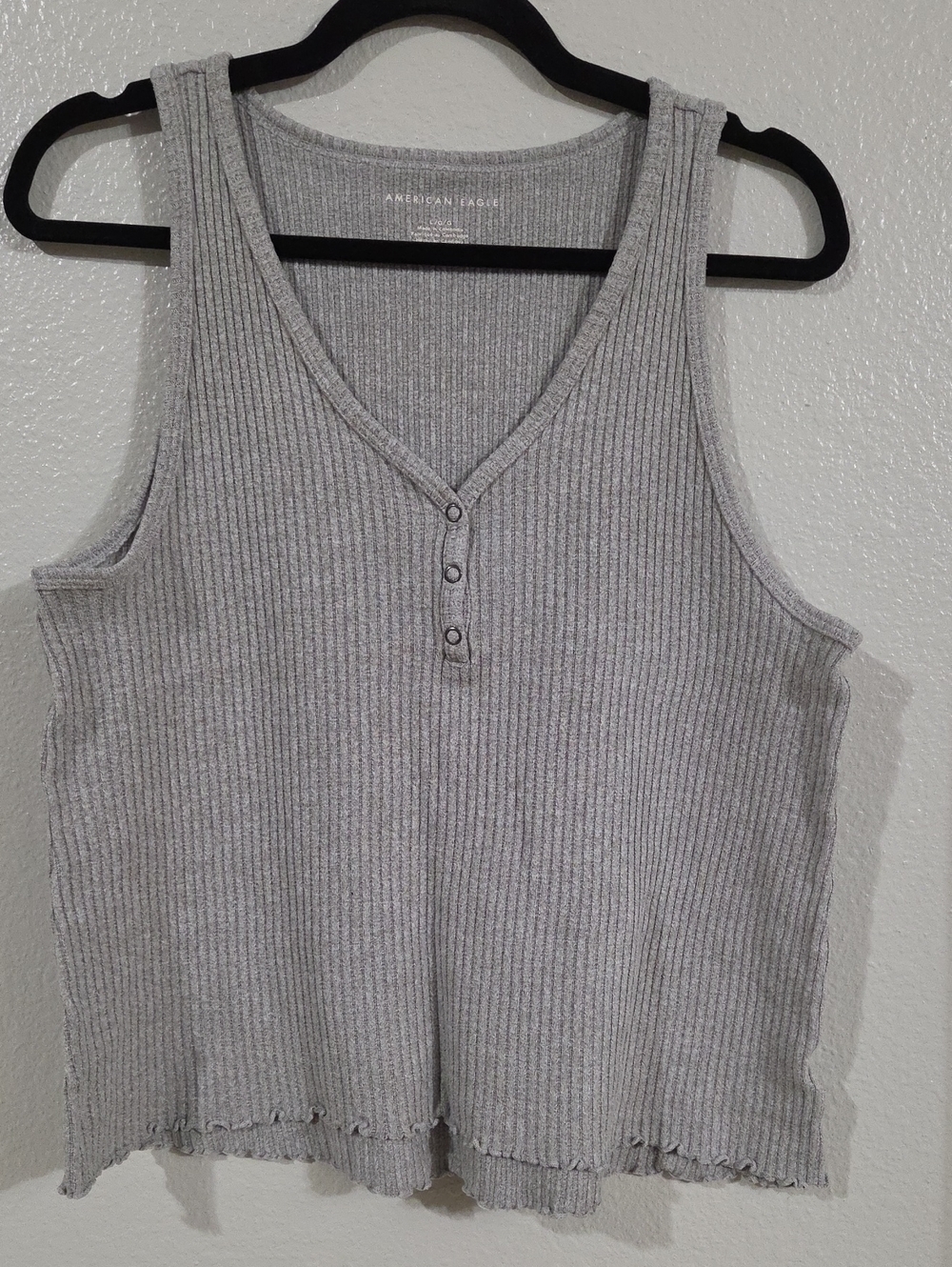 American Eagle Outfitters Ribbed Henley Tank Top - Light Gray